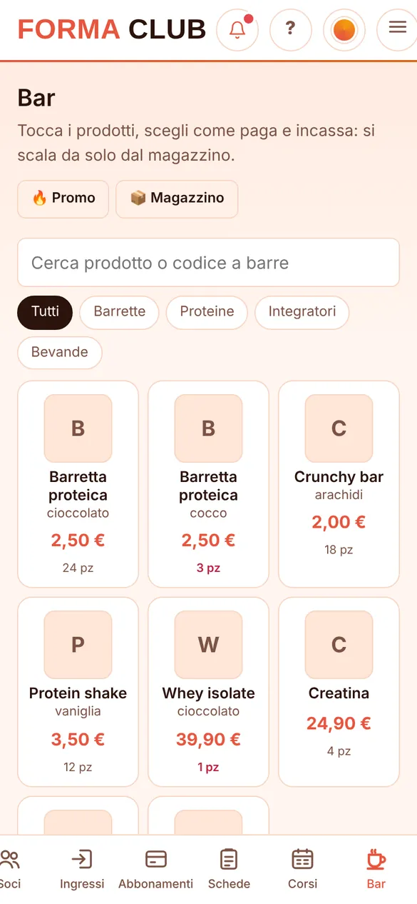 La cassa del bar